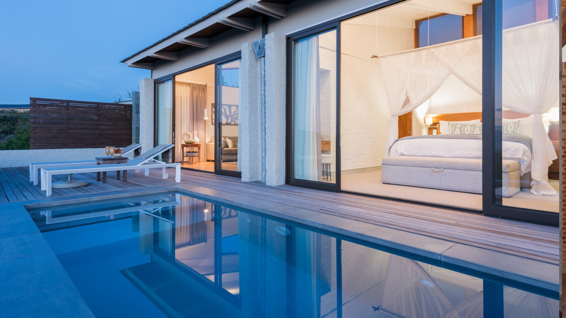 Luxurious Grootbos Forest Lodge Bedroom and Swimming Pool